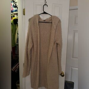 Long soft hooded cardigan